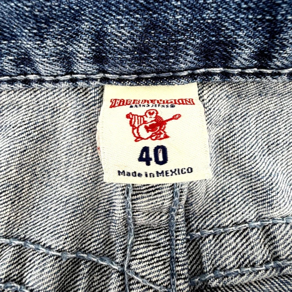 True Religion Straight Leg Jeans Mens 40 Blue Good Horseshoe Stitch Denim